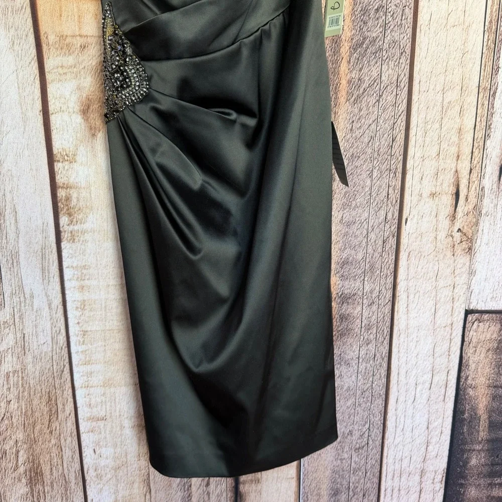 Eliza J One Shoulder Cocktail Dress Black Elegant Evening Formal Chic Size 4 NWT - Picture 4 of 10